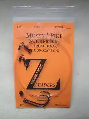 (2-PACK) FLUOROCARBON MUSKY / PIKE CIRCLE HOOK SUCKER RIGS - NON OFFSET HOOK