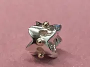 PANDORA | 14K GOLD SS EYELET LACE CHARM ✪NEW✪ 790326 RETIRED RARE 925 ALE STAR