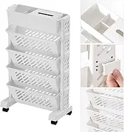 Mobile Bookshelf, Large Capacity Rotatable Storage Organizer Shelf Plastic Removable Practical for Study (5 Layer)