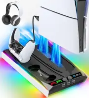 PS5 Pro & PS5 Slim & PS5 Stand with 3-Level Fan for PlayStation 5 Console, PS5