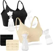[AutoWT] Nursing Bras for Breastfeeding - 2 Pack Hands Free Pumping Bra Comfort Adjustable Wireless Pregnancy Sleep Bralette for Women