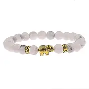 [IBOWZ] Crystal Bracelet Bead Bracelets Crystal Bracelet, 7 Chakra Natural Stones Beads Magnesite Bangle Golden Elephant Animal Jewelry Elastic Yoga Bracelets Unlimited Charm Diffuser Women Men Gift