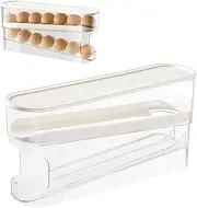 Egg Slide Organizer, Roll Down Refrigerator Egg Dispenser, Double Layer Space Saving Egg Dispenser, Egg Dispenser Refrigerator Space Saving Tool, Egg Holder Roller Tray for Refrigerator Storage