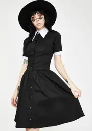 [Dr. Faust] Wednesday Addams Short Sleeve Mini Dress