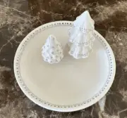NIB Enchante Ceramic white silver Christmas 2 trees Jewelry Trinket Ring Dish