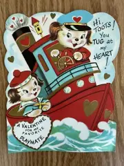 Antique Unused Tugboat Nautical Valentine Card with Original Envelope, c. 1960s?