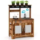 HONEY JOY Kids Mud Kitchen Playset Wood Pretend Play Kitchen w/4 Panting Pots