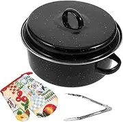 FONDOTIN 1Set Enamel Roasting Pan with Rack Multi Function Kitchen Roaster Safe Convenient Cooking Tool for Family Gatherings Camping and Daily Use