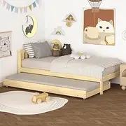 ALFORDSON Bed Frame Trundle in Oak, 2X Single Size Wooden Daybed Base, Talmon Series Under-Bed SlidingTrundle for Adults and Kids