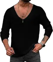 [Gsywaipei] Men's V Neck Knitted Pullover Regular Fit Long Sleeve Male Knit Sweater Solid Color Knits Pullovers Sweaters, Black, Medium