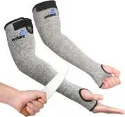 Cut Resistant Farmers Sleeves with Thumb Hole, One Size, Grey (1 Pair) - Long