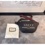 GUCCI 古馳 PRINT 復古 LOGO皮革 腰包 胸包 黑色 527792小號