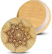 Set of 3 Burnished Mandala Bamboo Lids for Oui Yogurt Pot Jars Boho Hippie
