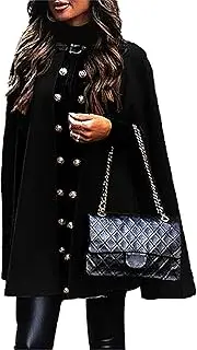 [Qolkmuiy-GJ] Women's Elegant Wool Blend Cape Batwing Sleeve Open Front Poncho Coat Midi Long Woolen Cardigans Cloak Outwear