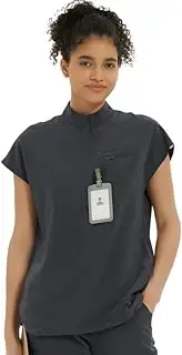 [Kitmaz] Medical Scrub Tops for Women - Soft Stretch Mandarin Collar Oversized Fit Scrub Shirts with 3 Pockets