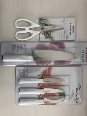 New KitchenAid Knife 10 Piece Set with Covers Paring Chef Utility Shears White