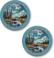 [No Thorns Media] Yellowstone National Park Wyoming 2 Pack Pinback Buttons 2.25" Fun Pins for Clothes, Backpacks, Hats, and Jackets - Cartoon, Retro, and Punk Style Lapel Badges, Slogans, and Party Pins ID45000, Metal,