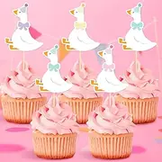 FYSUIMU 40 Pcs Silly Goose Cupcake Toppers Colored Bow Goose Cupcake Picks Funny Cake Decorations for Birthday Baby Shower Wedding Party Supplies