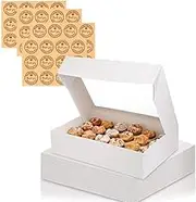 50pcs Kraft Bakery Boxes, Small Pastry Treat Boxes with Window Gift Packaging Boxes for Cookies, Pastries, Mini Cakes, Donut, Pie Slice, Stickers Included (White)