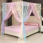 Nattey 4 Poster Corners Princess Bed Curtain Canopy Mosquito Netting Canopies (Queen, White)