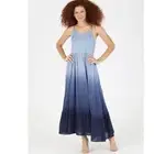 NEW ANGIE Blue Ombre Linen-Like Cotton Strappy Smocked A-Line Ruffle Maxi Dress
