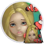 Faces of Faery #8 Girl and Clownfish Round Beach Towel