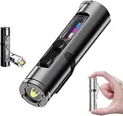 Mini – The Ultimate Everyday Micro Tool, Rechargeable LED Magnetic Super Bright Tactical Flashlight, Keychain Flashlight with Hat Clip, Waterproof, 3 Brightness (Black)