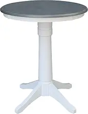 IC International Concepts Round Top Pedestal Dining Table, Counter Height, White/Heather Gray