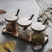 Kitchen Seasoning Jar Glass Spice Container Salt Condiment Pot with Lid + Spoon
