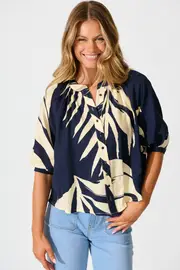 Lost Promises Top Half Sleeve in Navy Leaf Print 8
