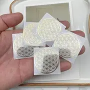 5 Pcs/Bag Flower of Life Gold Plated Thin Metal Sticker for Stone Crystal, Adhesive Pyramid Sacred Geometry Metal Energy Decor Sticker,Meditation Decor (35mm Diameter, Gold)