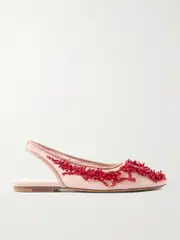 [Dries Van Noten] Dries Van Noten - Beaded Mesh Slingback Flats - Blush - IT38 IT 38 Pink