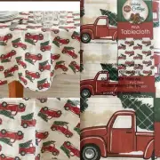 Red Truck Christmas Tablecloth Farmhouse Decor Heavyweight Vinyl 52”x70”