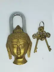 Solid Brass Buddah Padlock And Keys, Works