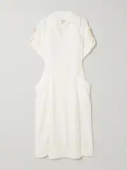 [Bottega Veneta] Bottega Veneta - Embellished Pleated Woven Midi Dress - White - IT42 IT 42 White