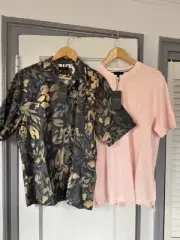 2 NWT TED BAKER LONDON MEN'S SS FLORAL SHIRT & LINEN T-SHIRT SIZE 3