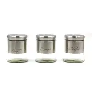 Stainless Steel Plastic Glass Base Canister Tea Sugar Coffee Set of 3 13.5*10 cm