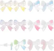 [Mikovivi] 6 Pairs Plastic Earrings for Sensitive Ears, Color Gradient Plastic Bow Earrings 6 Styles Coquette Irregular Bow Stud with Ear Plugs Skin-Friendly Gifts