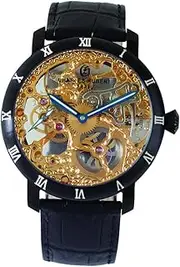 [CHARLES-HUBERT PARIS] Charles Hubert 4038-B Mechanical Hand Wind Skeleton Men's Watch, Black, gold