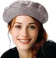 [LADYBRO] Wool Beret Women Rhinestones 2 Layers Knit French Beret Hats Winter Warm Soft