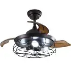 36 inch Ceiling Fan with Light Industrial Retractable Blades Vintage Cage Remote
