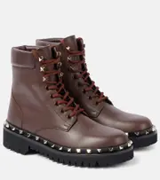 [Valentino Garavani] Valentino Garavani Rockstud leather combat boots AU 9 brown
