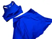 Sincerely Jules Active Womens Sz Lg Cobalt Blue 2 Pc Sports Bra & Skort Set NWT