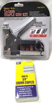 Heavy Duty Three Way Tacker Hand Staple Gun with 1500 3/8" Staples UShape Brads