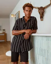 [Skylark] Skylark Men's Trinity Short Sleeve Shirt in Black/Tan Size XL XL Black/Tan