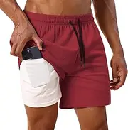 [OMEWEE] Men's Summer Board Shorts Adjustable Drawstring Quick-Drying Shorts with Liner Swim Trunks