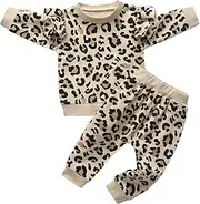 [Awxoder] Toddler Baby Girls Clothes Leopard Print Tops + Leopard Pants Outfits Set