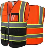 ASIPHITU Reflective High Visibility Safety Vest for Adults with Pockets Zipper Front Meets ANSI/ISEA Standards