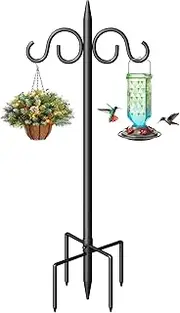 Double Shepherds Hooks for Outdoor, 108 Inch Heavy Duty Bird Feeder Pole with 5 Prongs Base, Adjustable Shepherds Hook for Bird Feeder, Garden, Weddings, Hanging Plant, 1 Pack