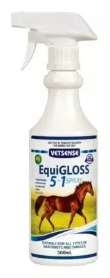 Vetsense EquiGLOSS 5 in 1 Spray 500ml for Horses Detangling Deodorising UV Filtr